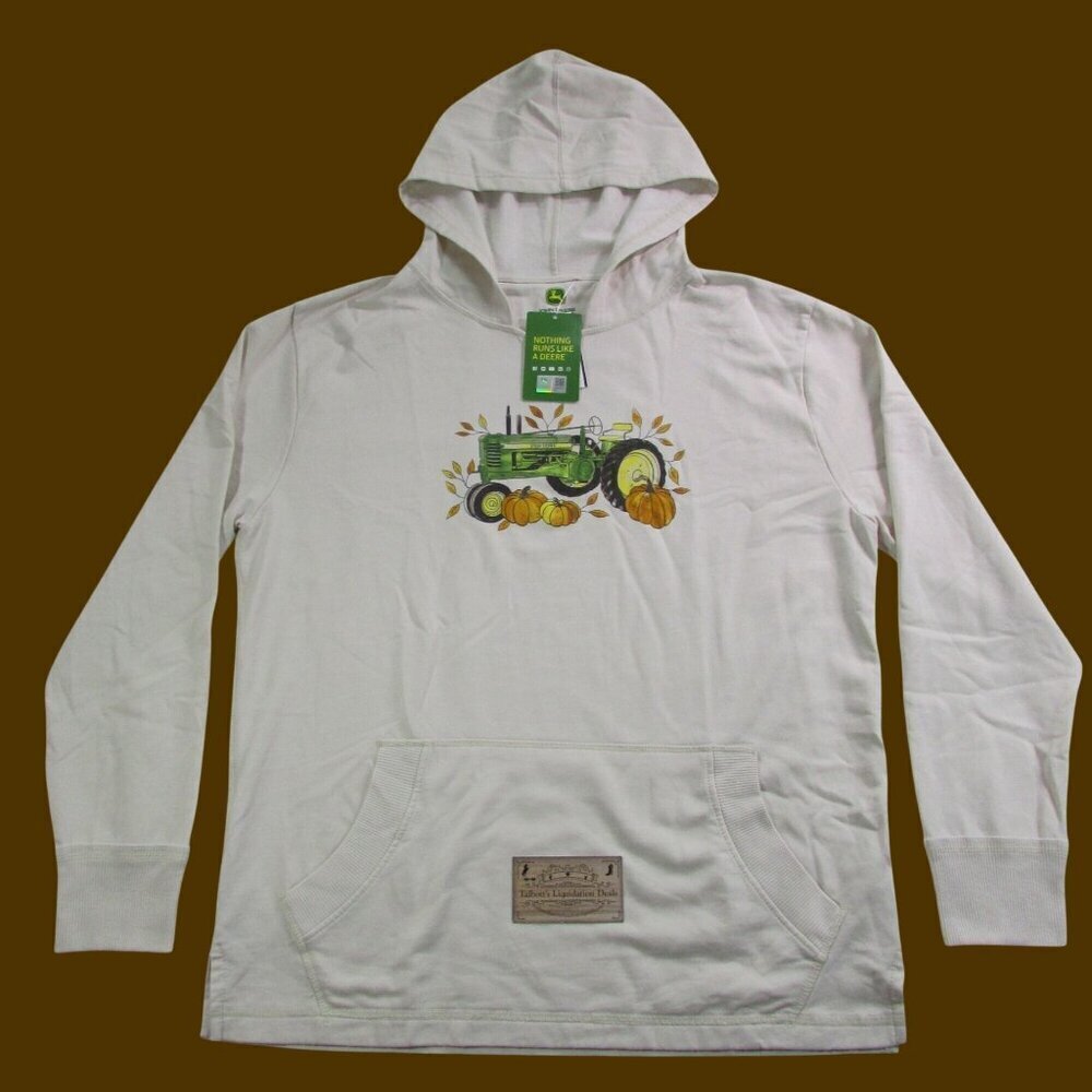 John Deere Women's Vintage Tractor Pumpkin Graphic Hooded Pullover Sweatshirt Iv